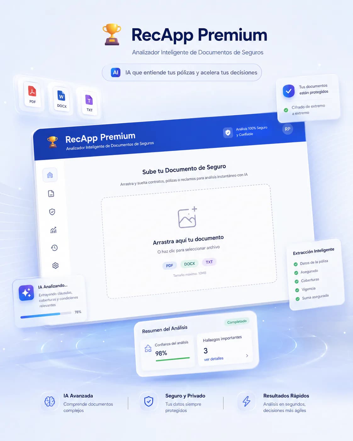 RecApp / Azure PoC — An enterprise AI claims analyzer for insurance: an Intent Router on Azure OpenAI classifies each claim and hands it to a specialized agent for a structured answer.